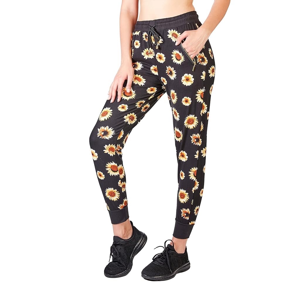 Sunflower Floral Print Active Jogger Lounge Pants — Ultra Soft